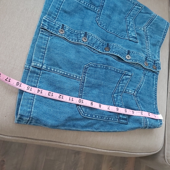 FREE PEOPLE blue denim jean skirt mini button down front - Picture 9 of 13
